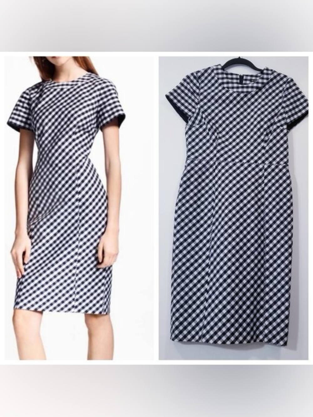 Brooks Brothers Gingham Print Sheath Dress Short Sleeves size 2 navy blue